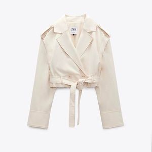 ZARA CROPPED BEIGE CONVERTIBLE JACKET